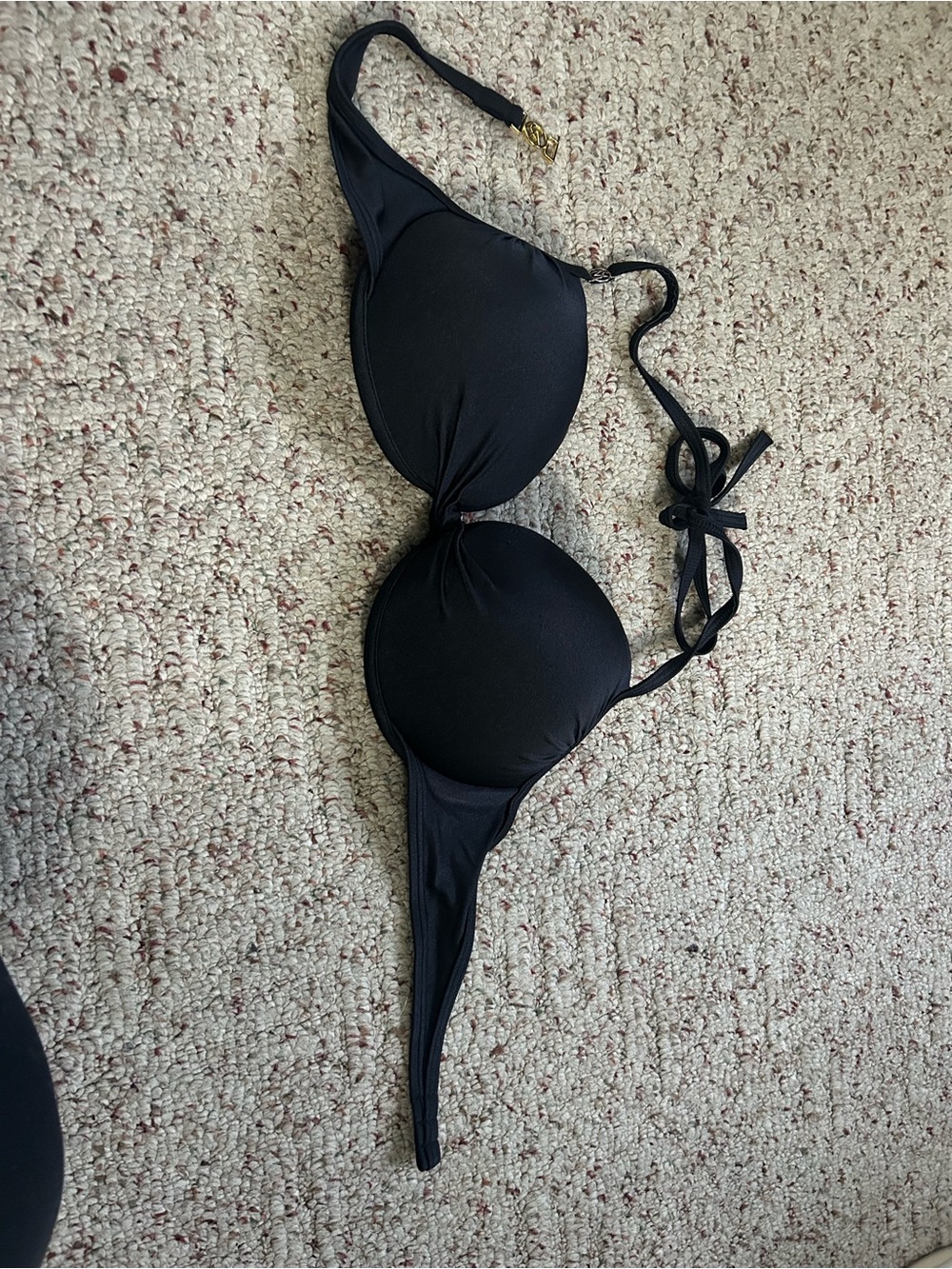 Victoria's Secret Black Bikini Top with Gold Logo Clasp